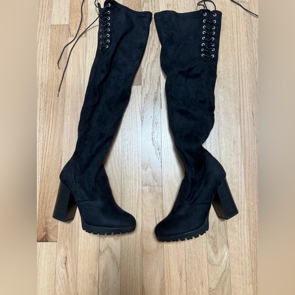 Womens Black Over the Knee Faux Suede Boots 8/9 NWOT - Picture 2 of 9